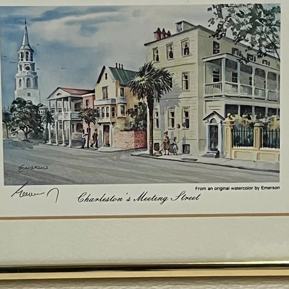 Lithograph signed by Artist Emerson “Charleston’s Meeting Street”  6 X 8 framed - Picture 2 of 14